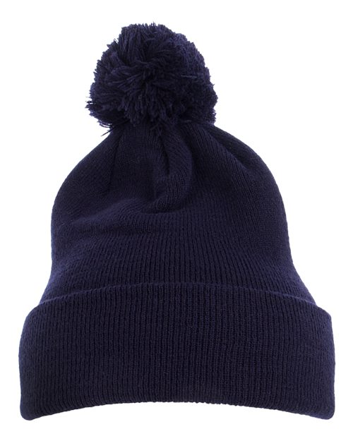 YP Classics 1501P Pom-Pom Cuffed Knit Beanie in Navy