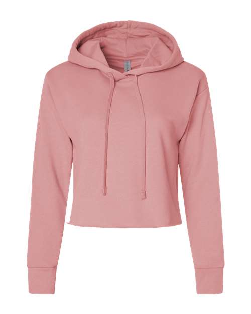 Next Level 9384 Women's Laguna Sueded Raw Edge Crop Hoodie Sweatshirt in Desert Pink