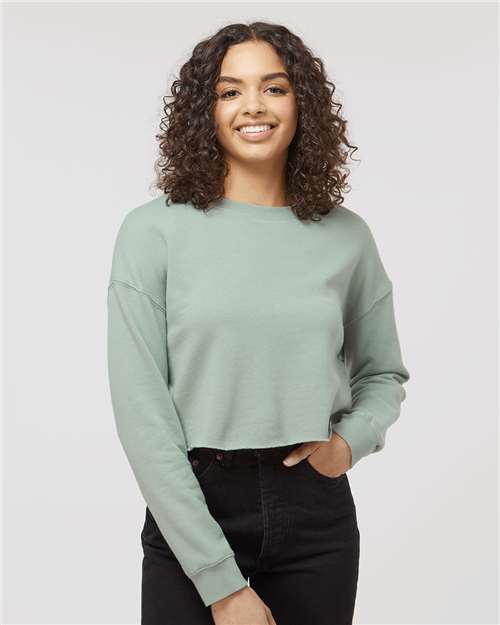 Independent Trading Co. AFX24CRP Women's Lightweight Crop Crewneck Sweatshirt in Sage
