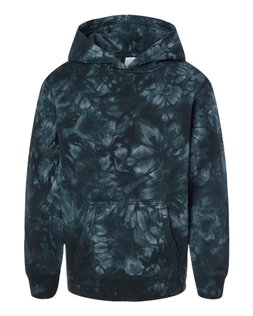 Independent Trading Co. PRM1500TD Youth Midweight Tie-Dyed Hooded Sweatshirt in Tie Dye Black