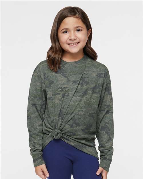 LAT 6201 Youth Fine Jersey Long Sleeve Tee in Vintage Camo