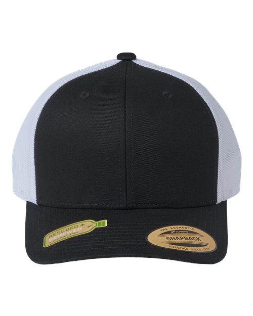 YP Classics 6606R Sustainable Retro Trucker Cap in Black/ White