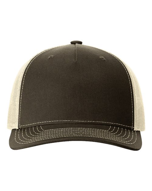 Richardson 112FP Five-Panel Trucker Cap in Chocolate Chip/ Birch