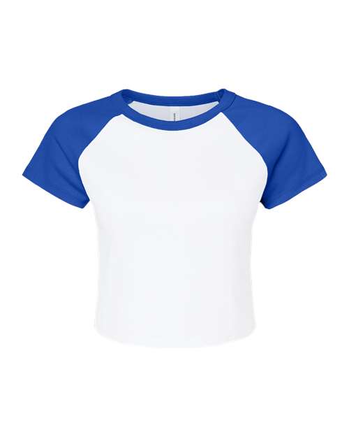BELLA + CANVAS 1201 Women's Micro Rib Raglan Baby Tee in White/ True Royal