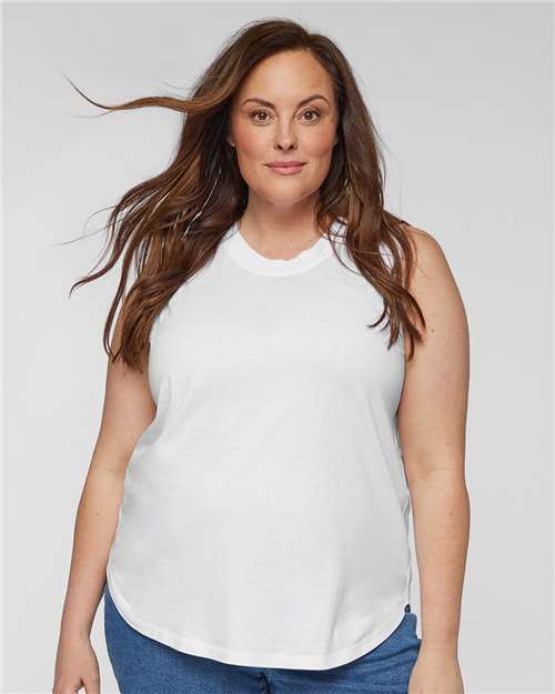 LAT 3892 Women's Curvy Relaxed Fine Jersey Tank in White
