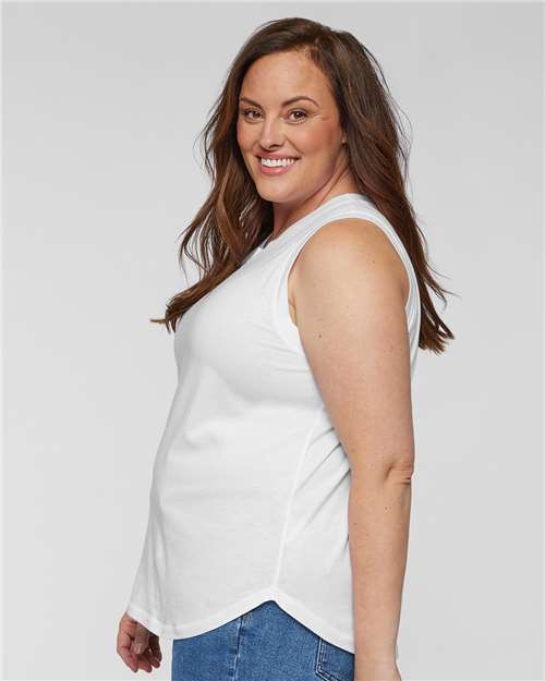 LAT 3892 Women's Curvy Relaxed Fine Jersey Tank in White