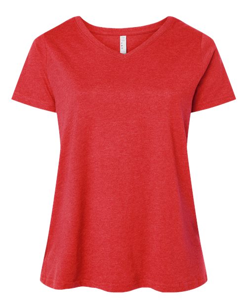 LAT 3817 Women's Curvy Collection Fine Jersey V-Neck Tee in Vintage Red