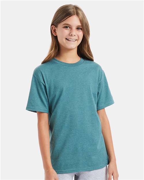 Hanes 498Y Youth Perfect-T T-Shirt in Cactus Heather