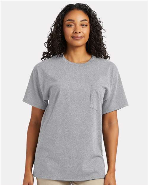Hanes 5290P Unisex Essential-T Pocket T-Shirt in Light Steel