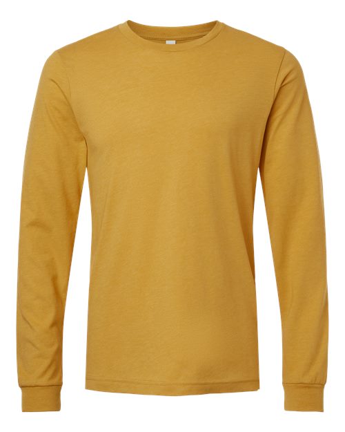 BELLA + CANVAS 3501CVC Heather CVC Long Sleeve Tee in Heather Mustard