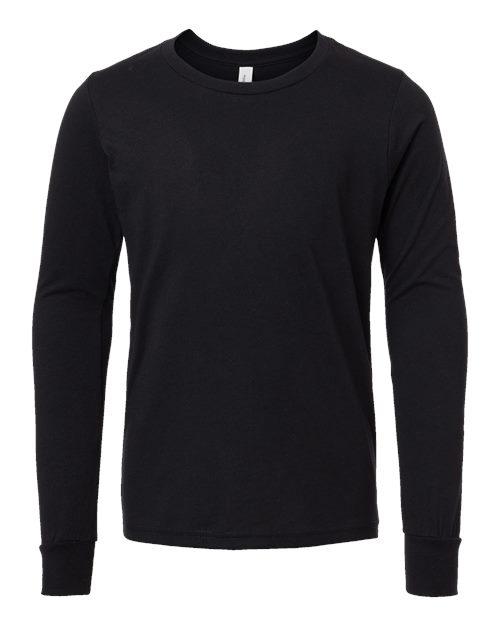 BELLA + CANVAS 3501YCVC Youth Heather CVC Long Sleeve Tee in Solid Black Blend