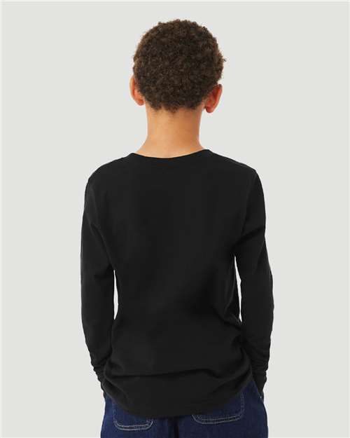 BELLA + CANVAS 3501YCVC Youth Heather CVC Long Sleeve Tee in Solid Black Blend