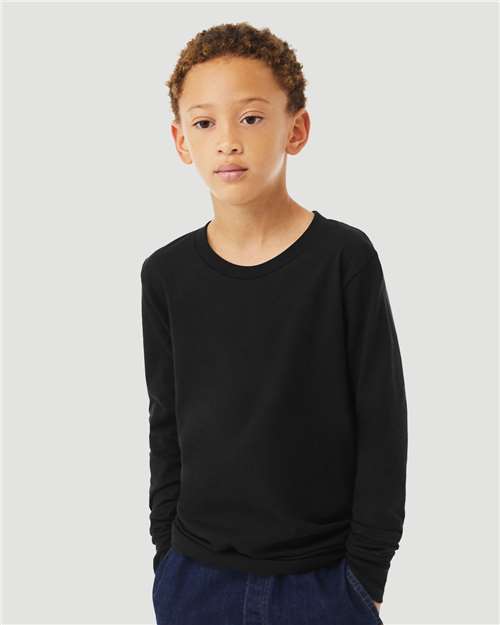 BELLA + CANVAS 3501YCVC Youth Heather CVC Long Sleeve Tee in Solid Black Blend