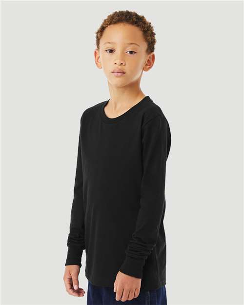 BELLA + CANVAS 3501YCVC Youth Heather CVC Long Sleeve Tee in Solid Black Blend