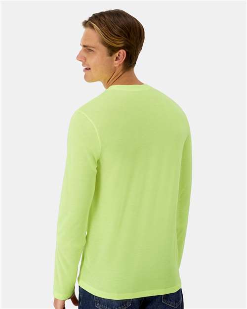 Hanes 484L Unisex Cool DRI Cotton Touch Long Sleeve T-Shirt in Safety Green