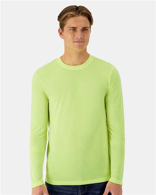 Hanes 484L Unisex Cool DRI Cotton Touch Long Sleeve T-Shirt in Safety Green