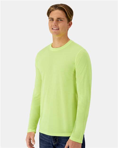 Hanes 484L Unisex Cool DRI Cotton Touch Long Sleeve T-Shirt in Safety Green