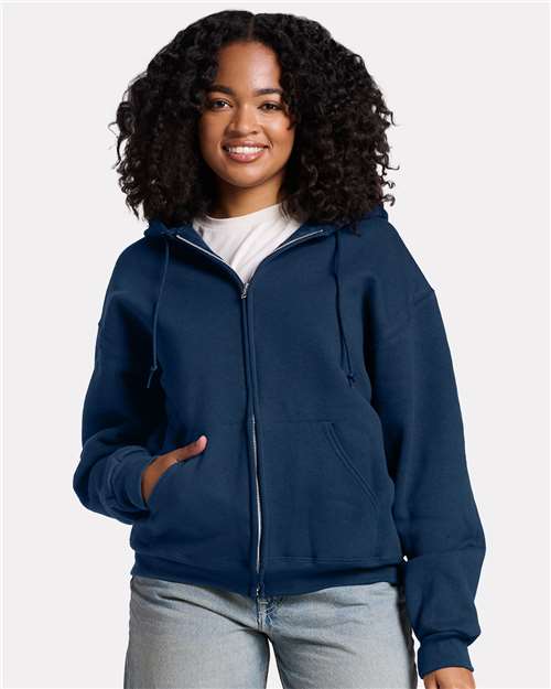 JERZEES Z12MR Unisex Rugged Full-Zip Hooded Sweatshirt in Washed Navy