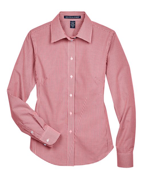 Devon & Jones D640W Women's Crown Collection Gingham Check Woven Dress Shirt in Red