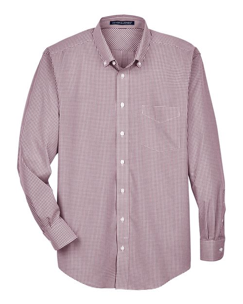 Devon & Jones D640 Men's Crown Collection Gingham Check Woven Dress Shirt in Burgundy