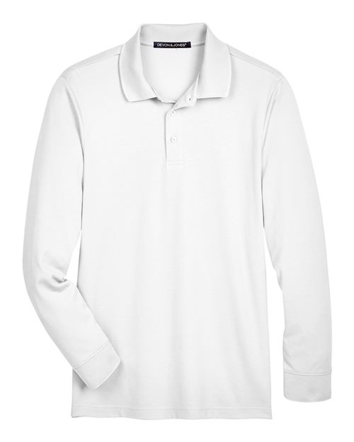 Devon & Jones DG20L Men's CrownLux Performance Plaited Long Sleeve Polo in White