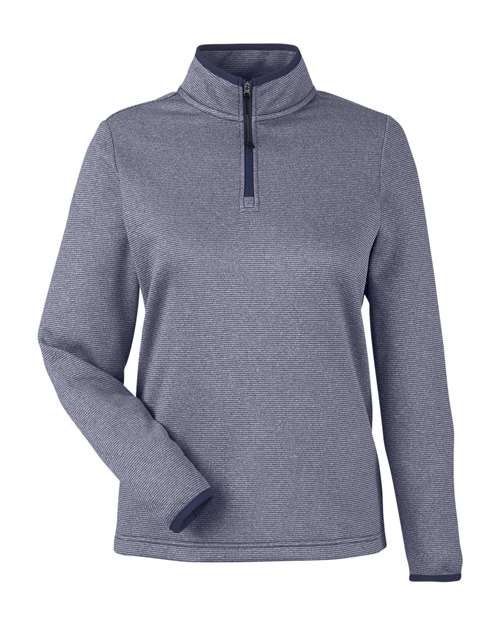 CORE365 CE73W Women's Venture Heathered Stripe Quarter-Zip Pullover in Classic Navy/ White