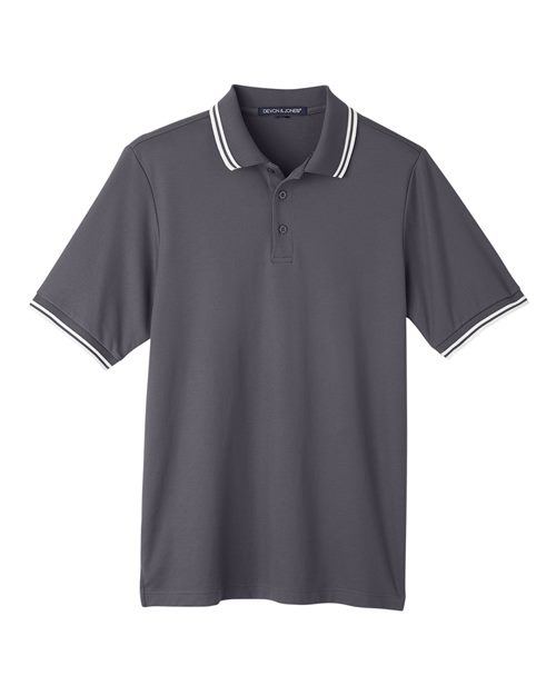 Devon & Jones DG20C Men's CrownLux Performance Plaited Tipped Polo in Graphite/ White