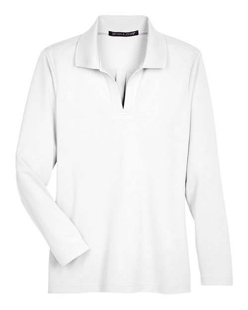 Devon & Jones DG20LW Women's CrownLux Performance Plaited Long Sleeve Polo in White