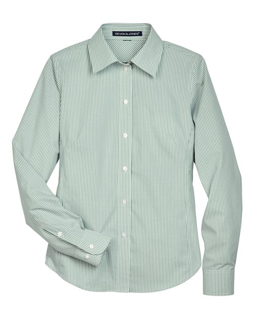 Devon & Jones D645W Women's Crown Collection Banker Stripe Woven Dress Shirt in Dill