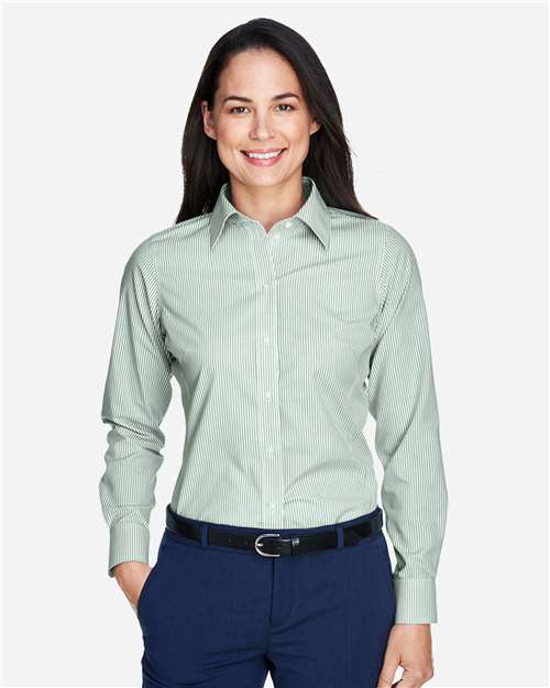 Devon & Jones D645W Women's Crown Collection Banker Stripe Woven Dress Shirt in Dill