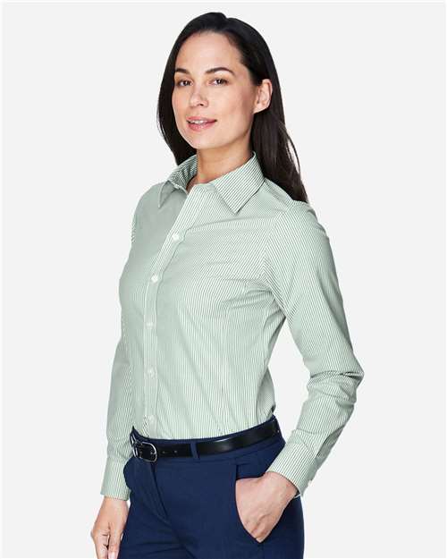 Devon & Jones D645W Women's Crown Collection Banker Stripe Woven Dress Shirt in Dill