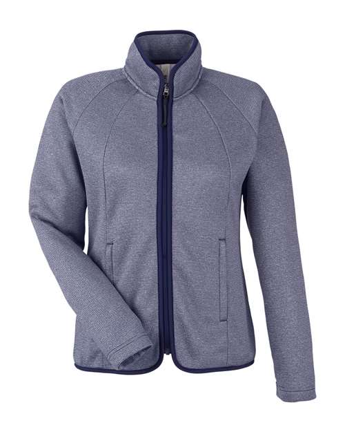 CORE365 CE72W Women's Venture Heathered Stripe Full-Zip Jacket in Classic Navy/ White