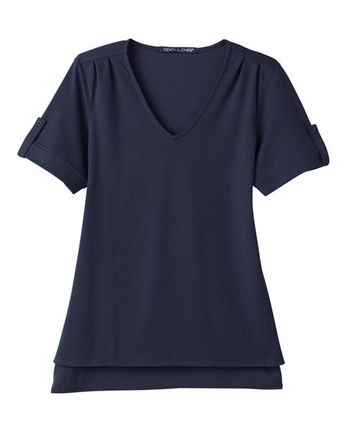 Devon & Jones DG20WB Women's CrownLux Performance Plaited Rolled Sleeve Shirt in Navy