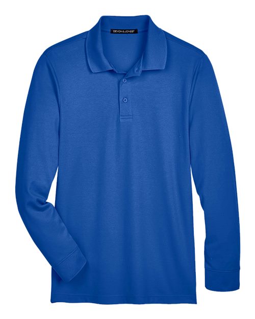 Devon & Jones DG20LT Men's Tall CrownLux Performance Plaited Long Sleeve Polo in True Royal