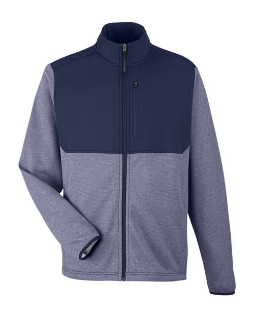 CORE365 CE74 Men's Venture Heathered Stripe Hybrid Jacket in Classic Navy/ White