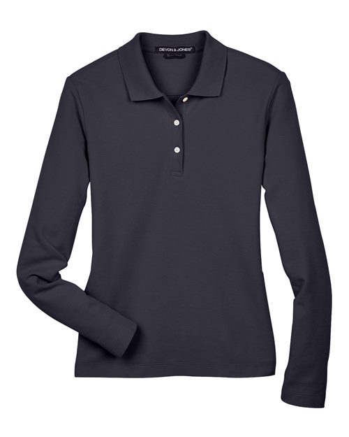 Devon & Jones D110W Women's Pima Piqué Long Sleeve Polo in Navy