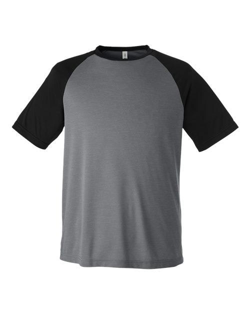 Team 365 TT62 Unisex Zone Colorblock Raglan T-Shirt in Dark Grey Heather/ Black