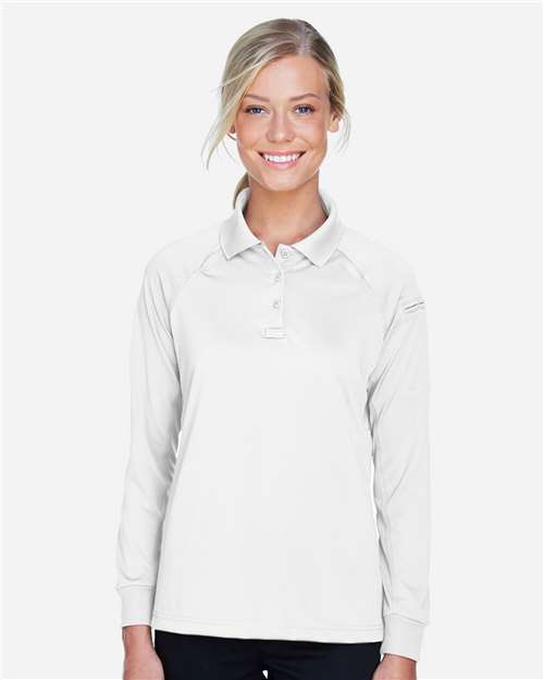 Harriton M211LW Women's Advantage Long Sleeve Tactical Polo in White