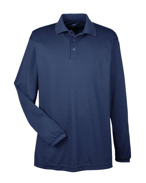 UltraClub 8210LS Men's Cool & Dry Long Sleeve Mesh Piqué Polo in Navy