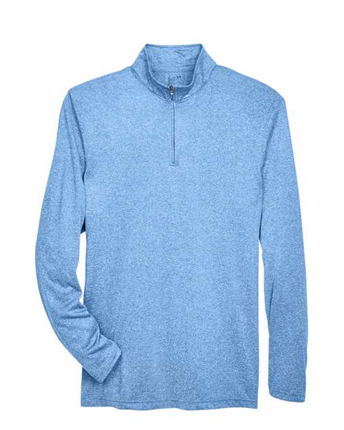 UltraClub 8618 Men's Cool & Dry Heathered Performance Quarter-Zip Pullover in Columbia Blue Heather