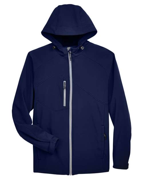 North End 88166 Men's Prospect Two-Layer Fleece Bonded Soft Shell Hooded Jacket in Classic Navy