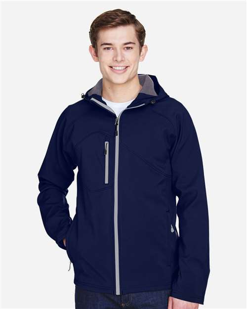 North End 88166 Men's Prospect Two-Layer Fleece Bonded Soft Shell Hooded Jacket in Classic Navy
