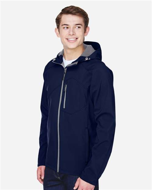 North End 88166 Men's Prospect Two-Layer Fleece Bonded Soft Shell Hooded Jacket in Classic Navy