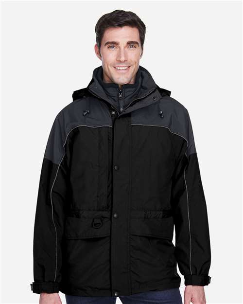 North End 88006 Men's 3-in-1 Two-Tone Parka in Black