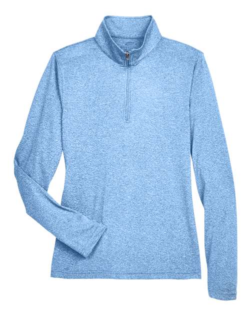 UltraClub 8618W Women's Cool & Dry Heathered Performance Quarter-Zip Pullover in Columbia Blue Heather