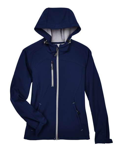 North End 78166 Women's Prospect Two-Layer Fleece Bonded Soft Shell Hooded Jacket in Classic Navy