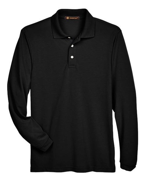Harriton M265L Men's Easy Blend Long Sleeve Polo in Black