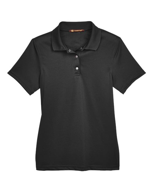Harriton M345W Women's Advantage Snag Protection Plus IL Snap Placket Polo in Black