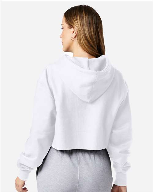 Champion RW01W Women's Reverse Weave Hooded Cropped Sweatshirt in White