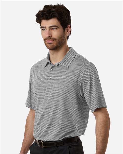 Team 365 TT125 Men's Relay Heathered Stripe Polo in Black Heather/ White